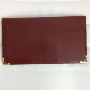 Cartier Bordeaux Leather Checkbook Long Wallet with gold accents